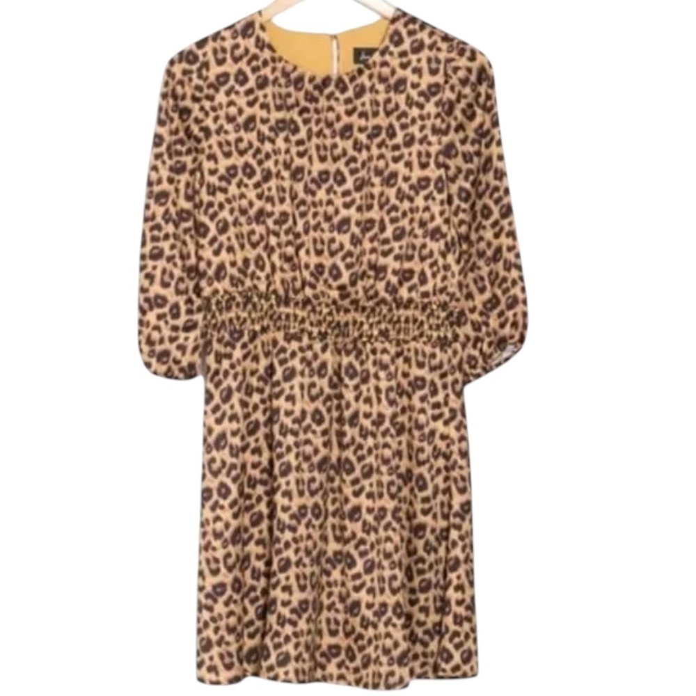Sam Edelman Leopard Print Smocked Waist A-Line Dress Size 0 Flowy Chic